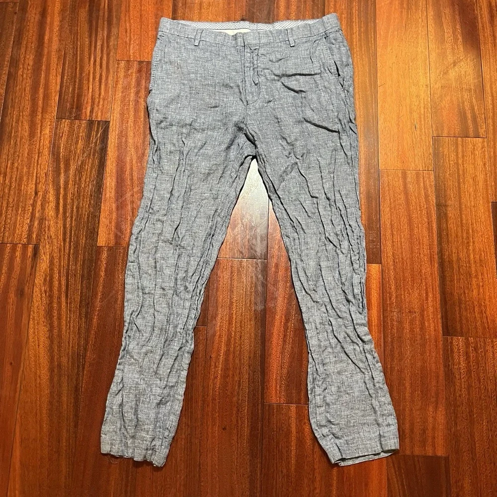 Baird McNutt Pants Mens 34x30 Gray 100% Linen Murano Zac Classic Fit Preppy